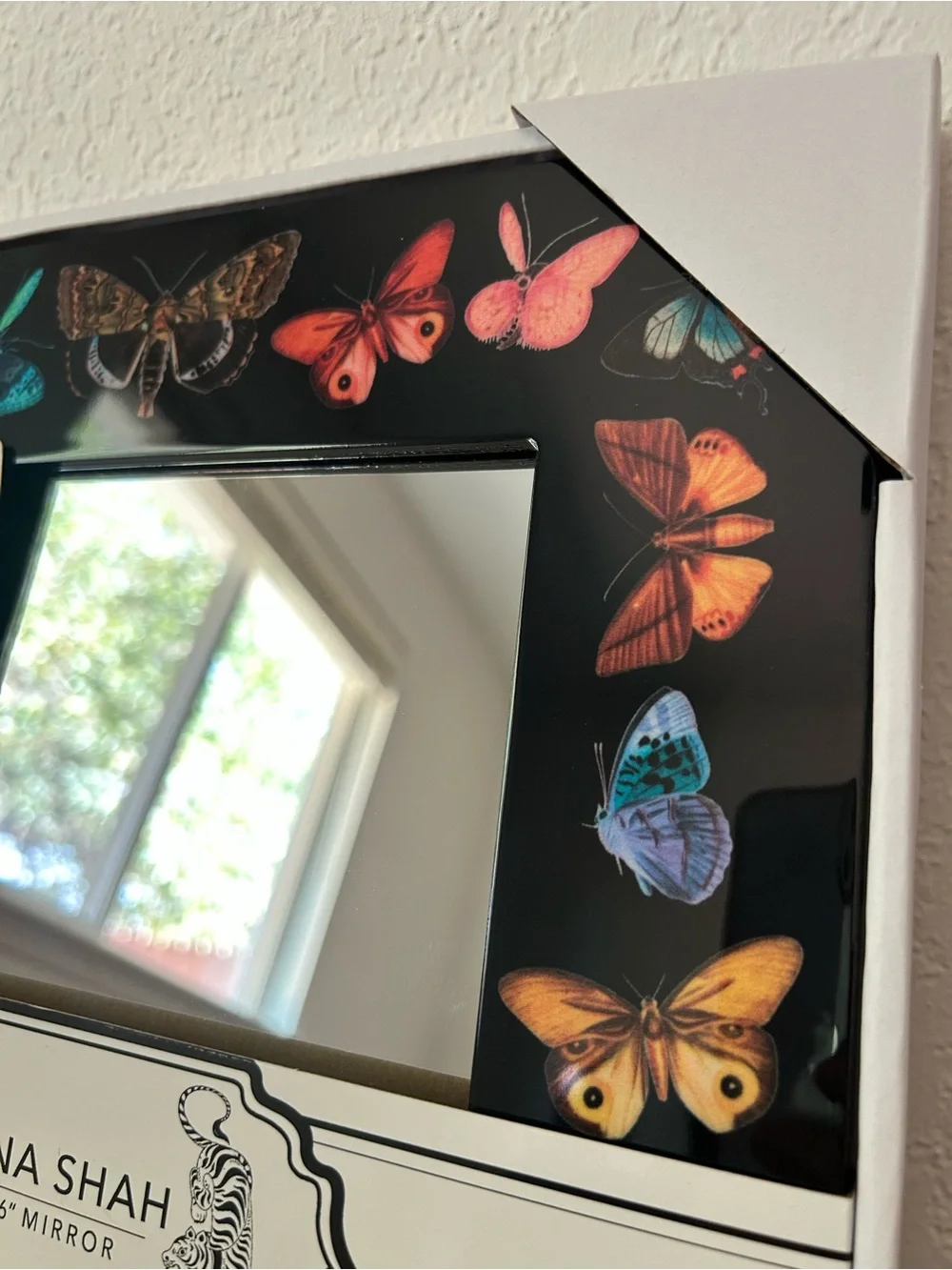 NEW Sapna Shah Black Colorful Butterfly Moth Accent Wall Mirror 12”x16”